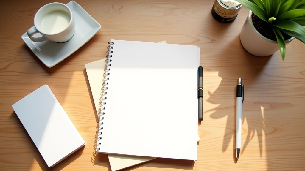Moderne Arbeitsumgebung mit Tagebuch, Stift und organisierten Materialien zur Gewohnheitsbildung