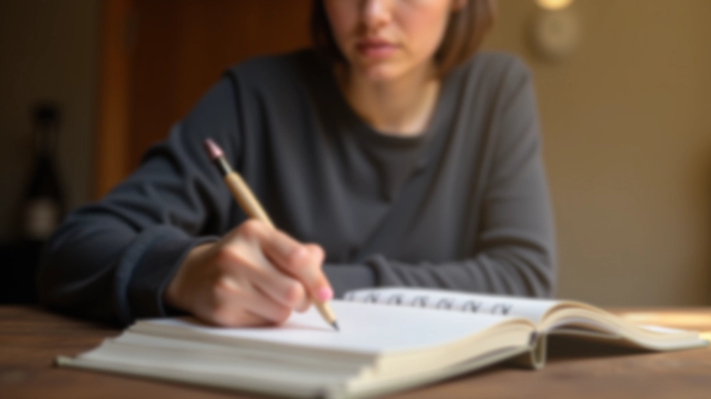 Person schreibt in Tagebuch oder Tracking-Journal