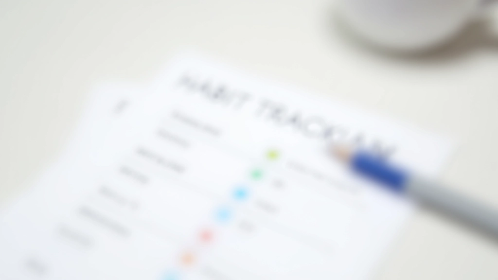 Gedruckter Habit-Tracker mit angekreuzten Feldern, Buntstift auf dem Papier, weiße Oberfläche